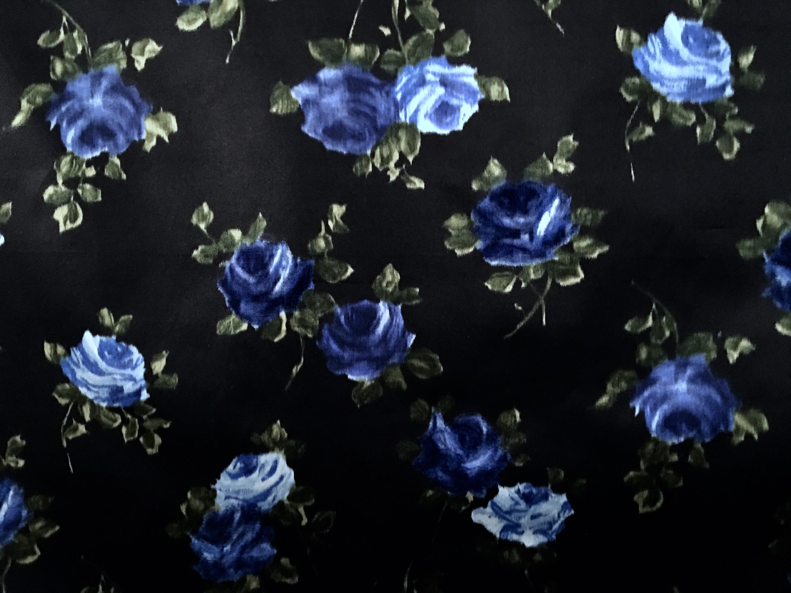 Blue Roses On Black Satin