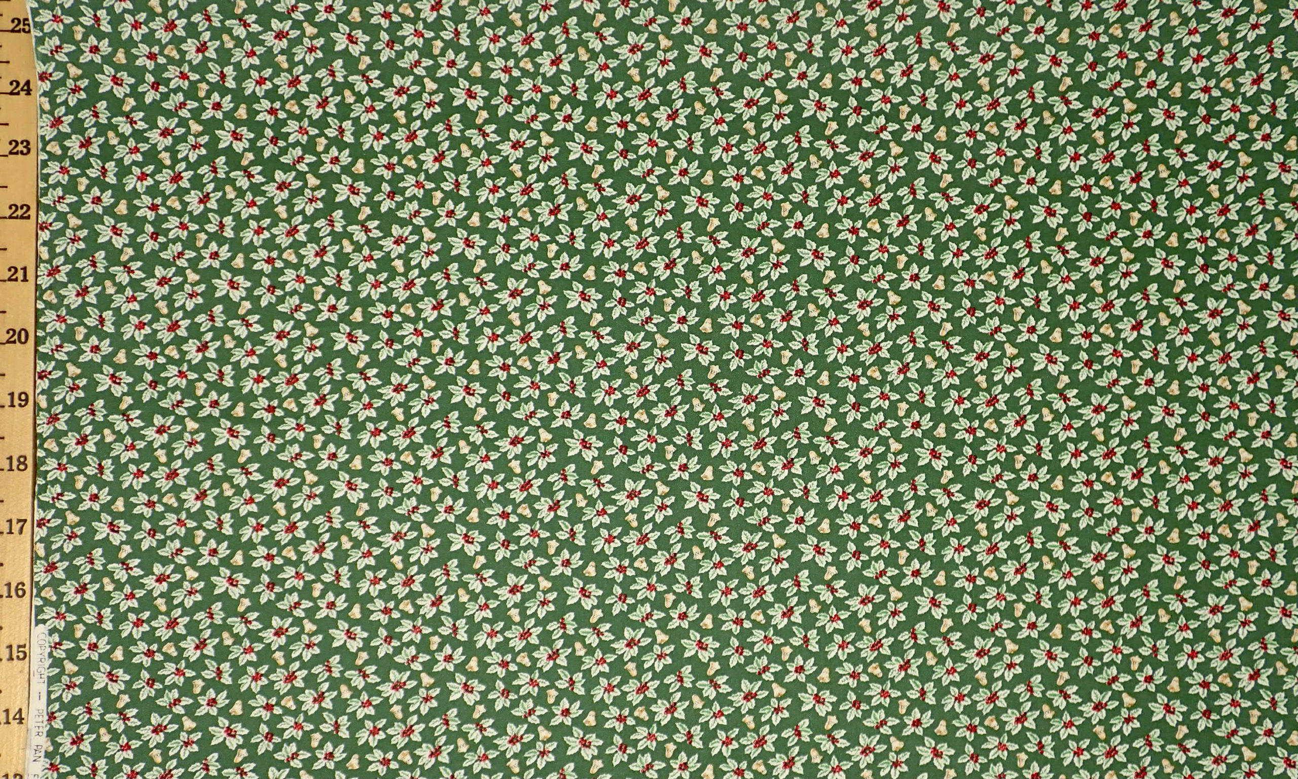 Holly & Bells on Green by Peter Pan Fabrics Inc. | AntiqueFabric.com